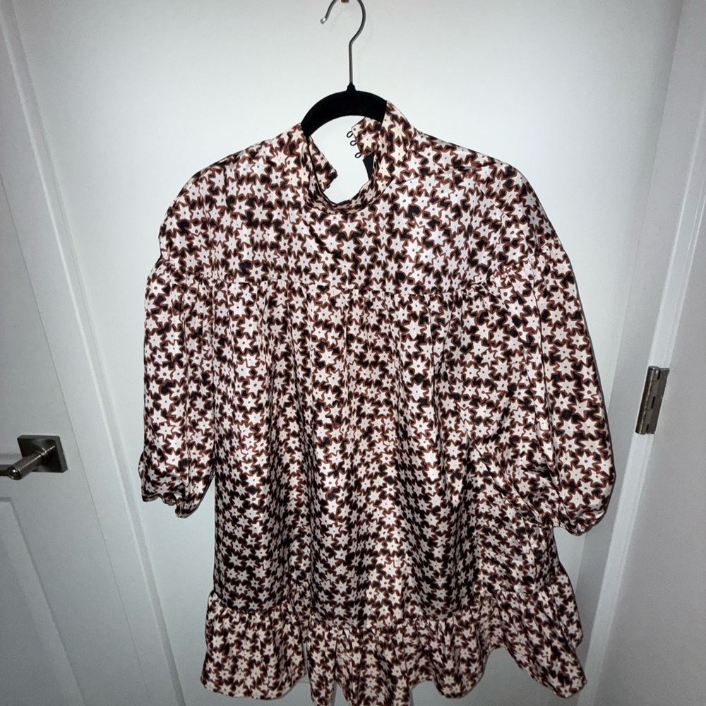 Anthropologie Brown and White Floral Dress